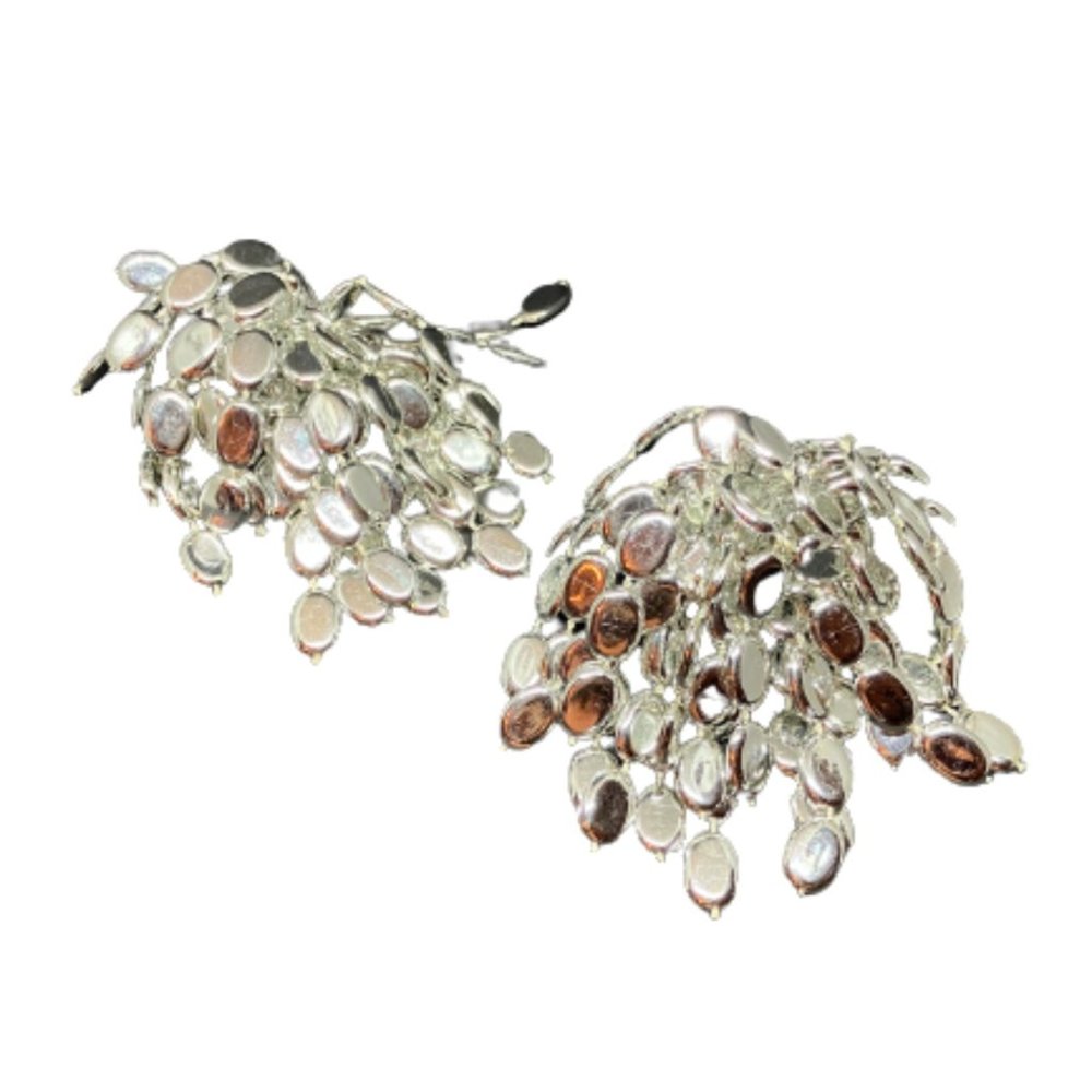 Vintage 80s 90s Silver Bead Clip-on Statement Earrings